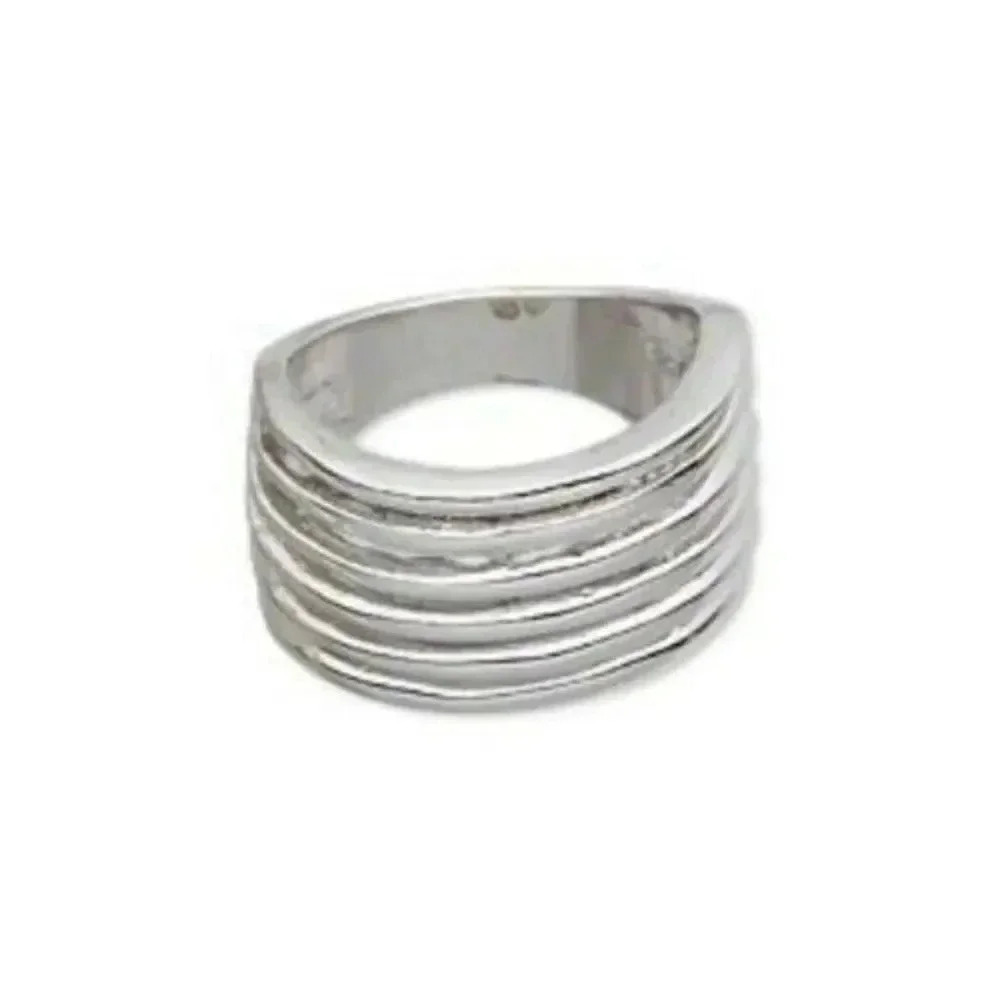 Minimalist Mid-Century Modern Style Antique Silver Wave Lines Ring Size 8